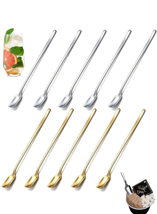 5.9-Inch Long Handle Iced Tea Spoons Set of 10, Premium Stainless Steel Coffee Spoons, Cocktail Stirring Spoons & Ice Cream Spoons, Durable Espresso Spoons for Tall Glasses, Drinks and Desserts(Gold/Silver)