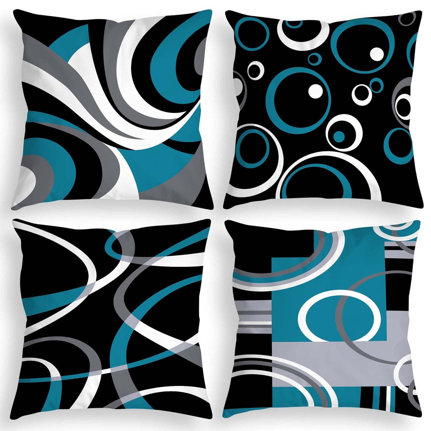 D DIFARIC Throw Pillow Covers Set of 4 Decor Decorative Throw Pillow Cover Abstract Modern Geometric Teal Square Cushion Cases for Sofa Bed Couch Black and Blue 20 inches x20 inches