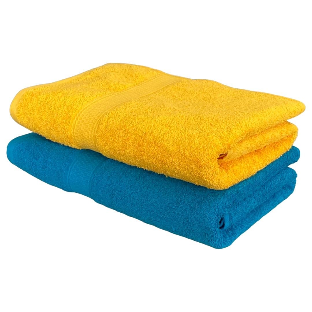 PatPug 100 Indian Ultra Soft Cotton 500 GSM Highly Absorbent Fade Resistant Quick Drying Large Bath Towel Turquoise Blue and Sunrise Yellow