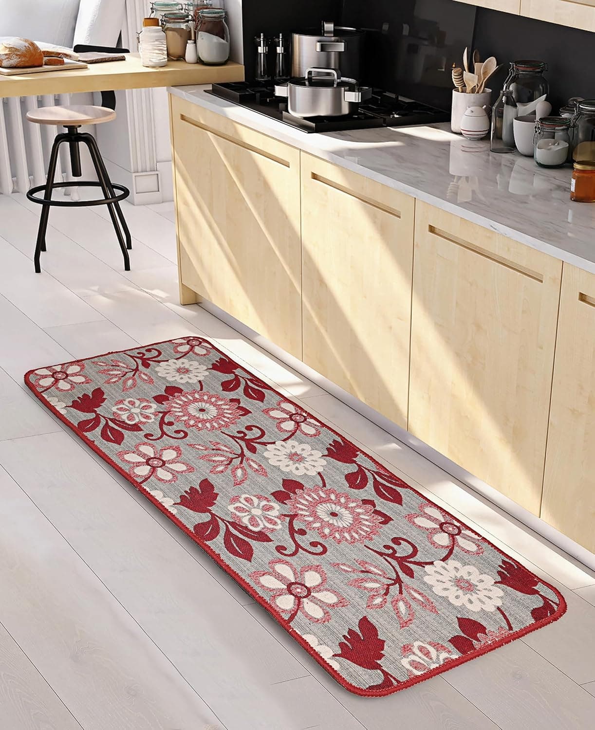 Saral Home Noureau Floral Soft Cotton Durable Washable Multipurpose Runner for HomeKitchenLiving AreaLobbyOffice with Anti Skid Backing Maroon 45 Cm X 120 Cm
