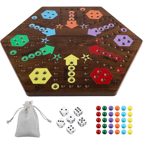 Medikaison Large 20 Inches Wahoo Marble Board Game 4 and 6 Players 2 Sided Painted Thicken Wooden Dice Marbles Game for Family Friends Party Game Nights