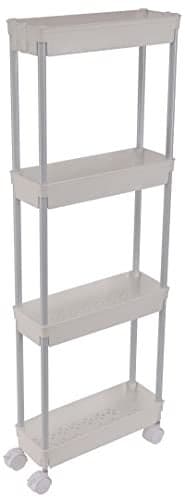 Sooyee 4 Tier Slim Storage Cart Mobile Shelving Unit Organizer Slide Out Storage Rolling Utility Cart Tower Rack for Kitchen Bathroom Laundry Narrow Places Plastic Stainless SteelWhite