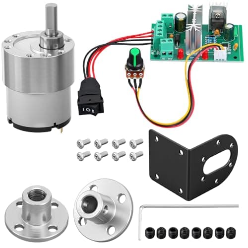 Copkim 12V DC Geared Motor Kit (600RPM Speed), JGB37-520 Motor with CCM6N PWM Controller, 6mm D-Shaft Flange and Bracket