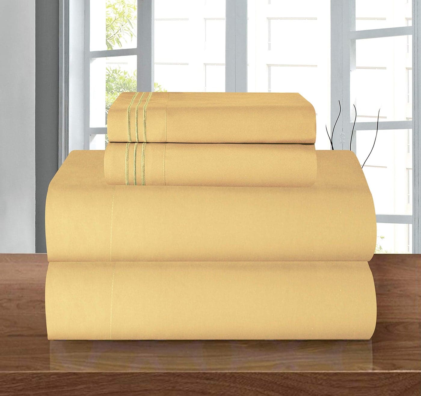 Elegant Comfort Luxury Soft 1500 Premier Egyptian 4Piece Premium Hotel Quality Wrinkle Resistant Coziest Bedding Set All Around Elastic Fitted Sheet Deep Pocket TwinTwin XL CamelGold