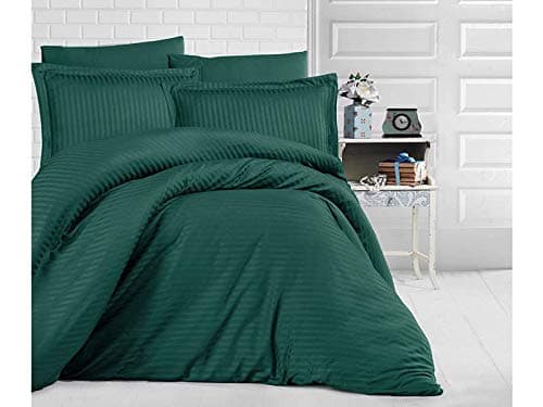 DIVINE OVERSEAS Premium Satin Stripes Hotel 100% Cotton 220 Thread Count (TC) (108" x 108" 1 Bedsheet + 2 Pillow Covers, Teal Green)