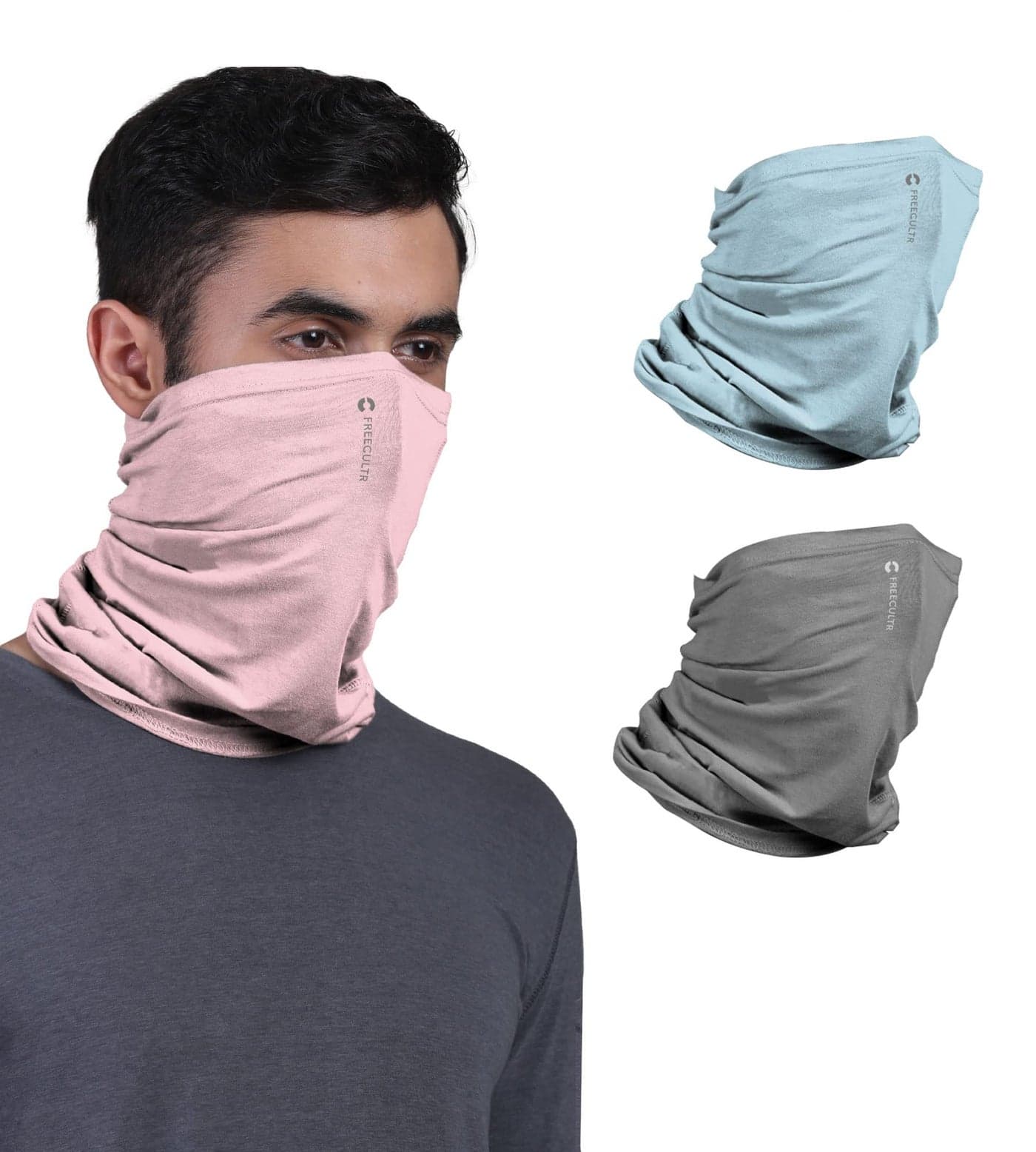 Freecultr Unisex Bamboo Bandana, Anti Microbial Super Soft & Comfort Fit, Breathable Multipurpose Headband - Plain Pack of 3-Chalk Blue,Charcoal,Pastle Peach