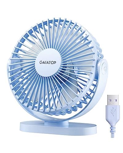 Gaiatop USB Desk Fan, 5.5 Inch Small Quiet Powerful 3 Speeds 90° Rotate, Personal Mini Portable Desktop Table Fans, Cooling for Home Office Car Travel Indoor Outdoor Pink