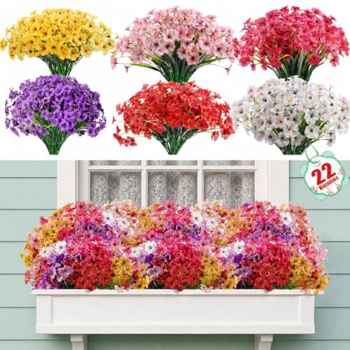 Powbrace 22 Pack Artificial Flowers for Outdoor Indoor Fake Plants Faux Silk Flowers for Outdoors Outside Front Porch Hanging Planter Window Box Garden Spring DecorationMultiColour