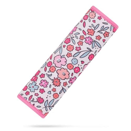 YR Seat Belt Cover for Kids, Soft Comfort Seat Belt Cushion for Children, Cute Cartoon Pattern Car Seat Belt Pads Cover for Girls and Boys, 1 Pack (Pink Floral)