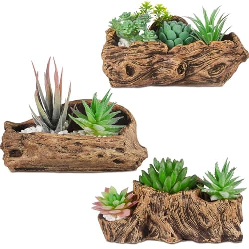 Sunnychicc 3 Pcs Driftwood Stump Log Concrete Planter Driftwood Planter Succulent Pot Plant Pot for Succulents for Outdoor Indoor Home Patio Garden Decoration (Retro)