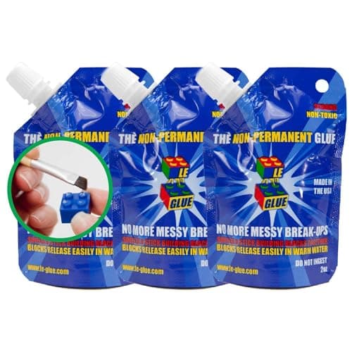 Le Glue Temporary Glue 3 Pack - Compatible with Legos - Non-Permanent Clear Adhesive for Plastic Building Blocks - No Messy Break-Ups - Non-Toxic Formula - Created for Kids, by a Kid