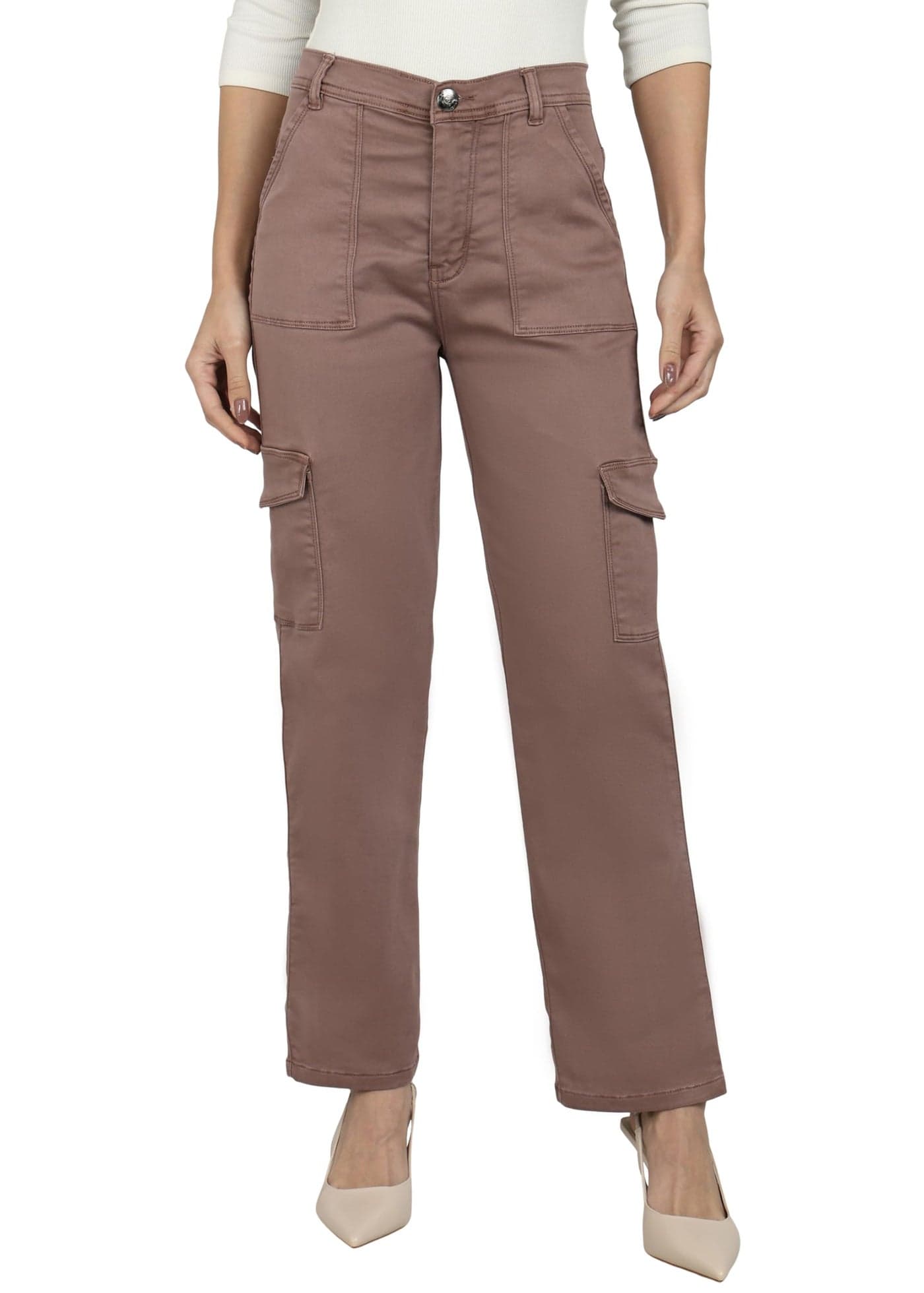 Nifty Women's Denim Relaxed Fit Coffee Cargo Jeans (1466_CFFE_30_Coffee_30)