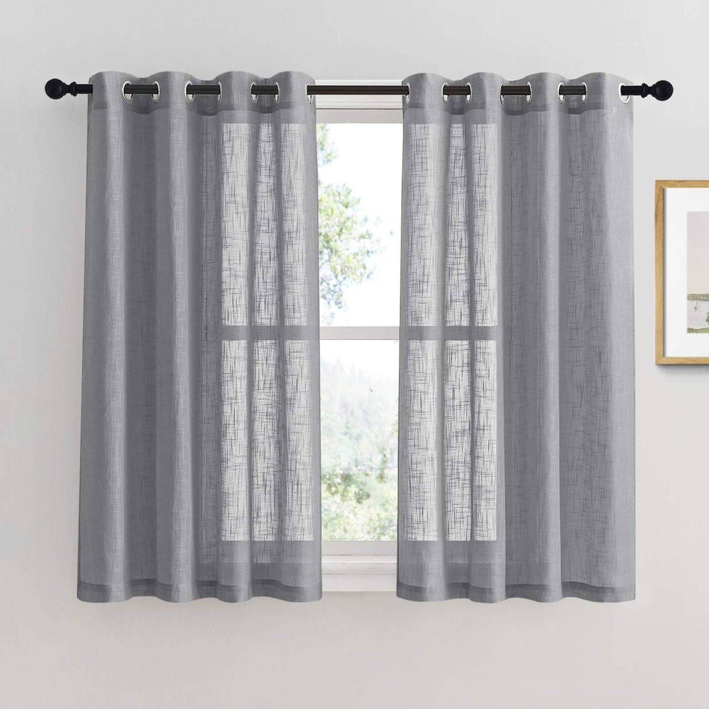 PONY DANCE Dark Grey Voile Curtains 54 Inch Drop Window Net Curtains for Kitchen Eyelet Top Linen Look Voile Sheer Panels Privacy Protected Modern Style Home Decoration Set of 2 52 x 54 Inches