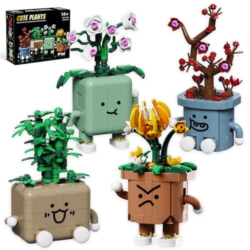 Loyratche 4 Pack Botanicals Cute Plants Building Set 968PCS Flower Botanical Collection Building Toys for Home Office Dcor Christmas Birthday Gifts
