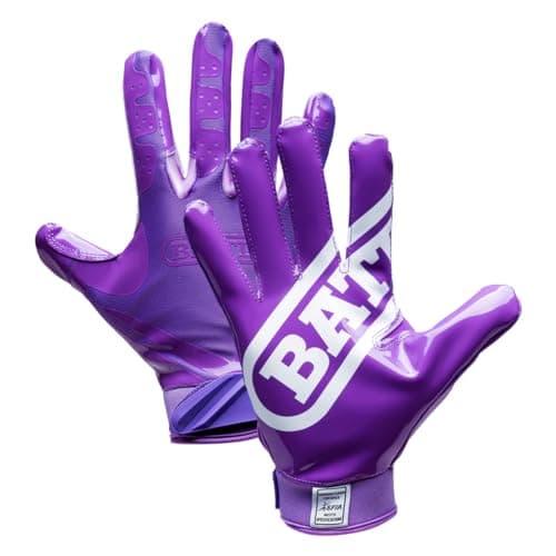 Battle Sports Double Threat Wide Receiver Football Gloves - Adult and Youth Football Gloves - Ultra Stick Gloves - Youth Large, Purple