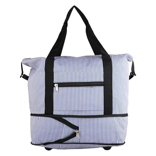 ENSAC Premium Duffle Travel Bag for Men and Women, Luggage Travelling Bag for Women, Stylish Duffel Cabin Size Duffle Bag-White Blue