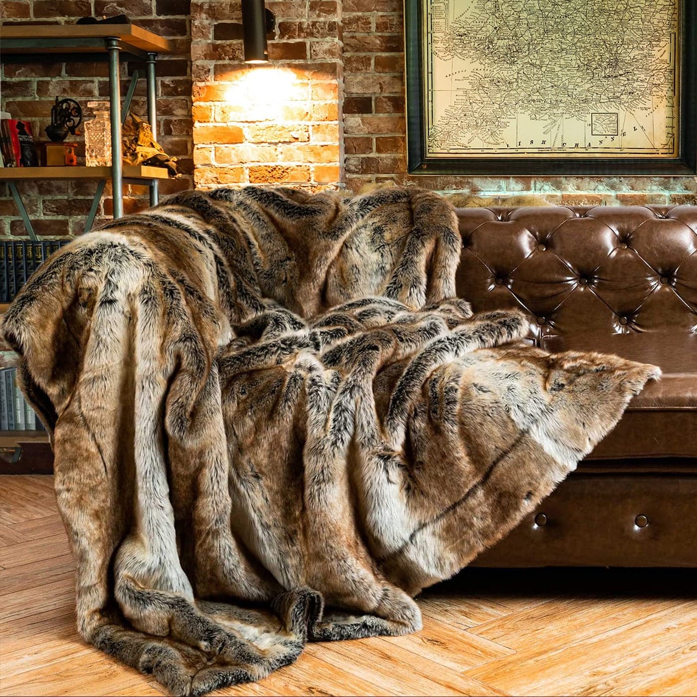 BATTILO HOME Luxury Brown Faux Fur Blanket Thick Warm Elegant Cozy Fuzzy Throw for Couch Bed Sofa Fluffy Blankets Decorative Reversible to Plush Velvet 50x60