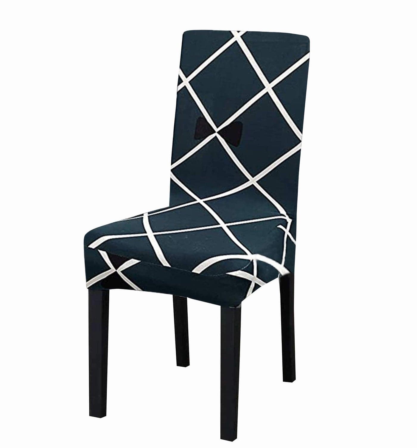 House of Quirk Polyester Spandex Printed Chair Cover Stretch Removable Washable Short Dining Chair Cover Protector Seat Slipcover (Blue Diamond, Pack of 1)