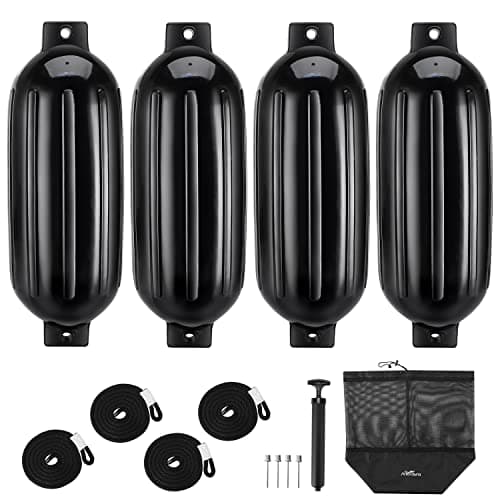 Affordura Boat Fender 4 Pack Boat Bumpers Fenders 10 Inch with 4 Ropes, Boat Bumpers for Pontoon Boat Fenders Inflatable(Black)