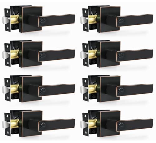 RAZCC Privacy Door Levers, 8 Pack Oil Rubbed Bronze Door Handles Interior Heavy Duty Bed and Bath Keyless Door Locksets, Reversible for Left Right Handed Doors