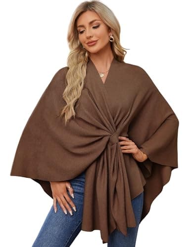 PULI Women's Elegant Shawl Wraps Soft Open Front Poncho Sweater for Spring Fall Winter caramel