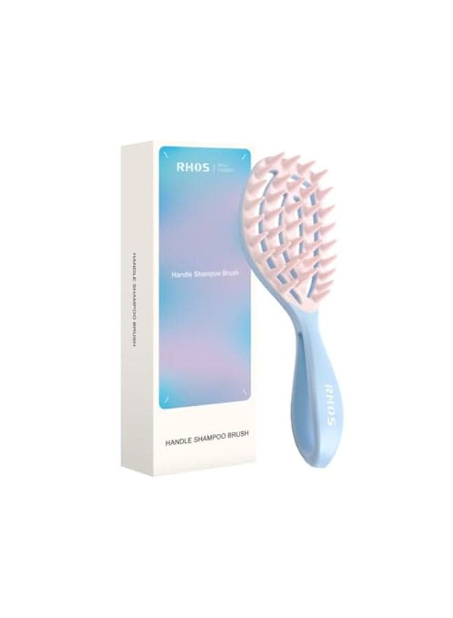RHOS Scalp Massager Shampoo Brush with Handle Curved Vented Hair Scrubber Scalp Brush for Wet Dry Hair Blue
