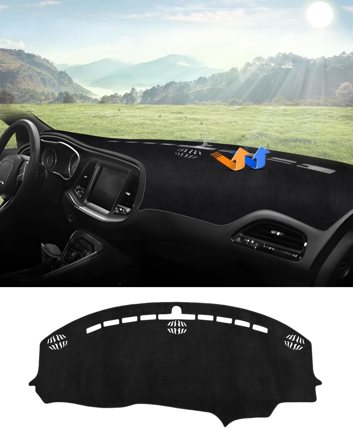 Autorder Custom Fit Dashboard Cover Mat for 2015-2024 Dodge Challenger - Black Flannel UV Protector