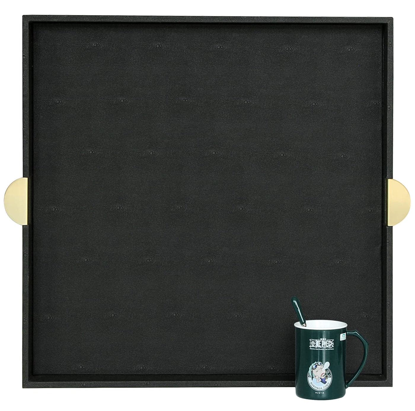 HofferRuffer Extra Large Square Serving Tray, Elegant Faux Leather Ottoman Tray with Gold Hardware Handles, Serve Tea, Coffee or Breakfast in Bed, 23.6 x 23.6 inches, Black Large Square