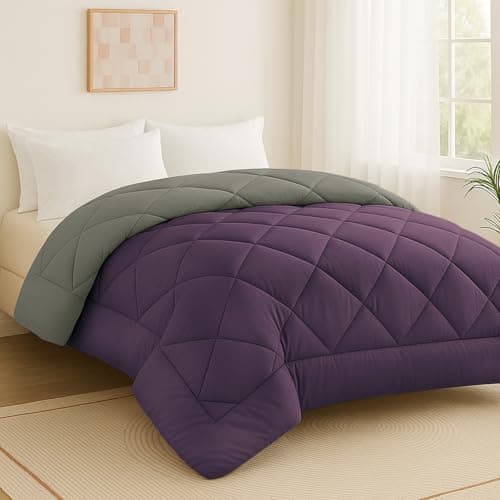 Homestan 200 GSM Reversible Comforter Double Bed, Soft Quilted AC Blanket for Summer (84x90 inches, Plum & Grey)