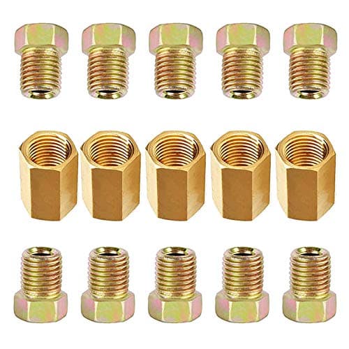 MuHize 1/4 Brake Line Fittings - Upgraded 15 Pieces 7/16 24 Threads Brake Union Fittings Assortment for 1/4” Brake Tube (5 Unions, 10 Nuts)