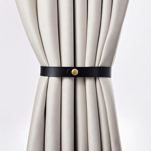JELUTRIC PU Leather Curtain Tiebacks Ring Clips Curtain Holdbacks Buckle for Window Draperies of Home Hotel Curtain Holders Rope Decoration Creative Curtain Ties Modern Minimalist Set of 2 Black