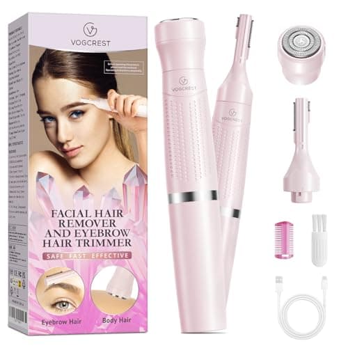 VG VOGCREST Womens Eyebrow Trimmer Facial Hair Remover 2 in 1 Double Rotating Blades Safe Painless Hypoallergenic Rechargeable USB Charging