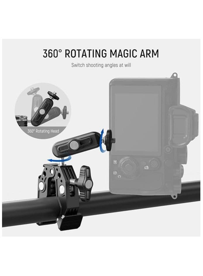 NEEWER Super Clamp with 3" Dual Ballhead Magic Arm – Cold Shoe Mount, 1/4" & 3/8" Threads, Adapter for Phone & Action Camera – Compatible with Desk, Tripod, Crossbar, Gimbal Rods, SmallRig, GoPro, DJI – ST83