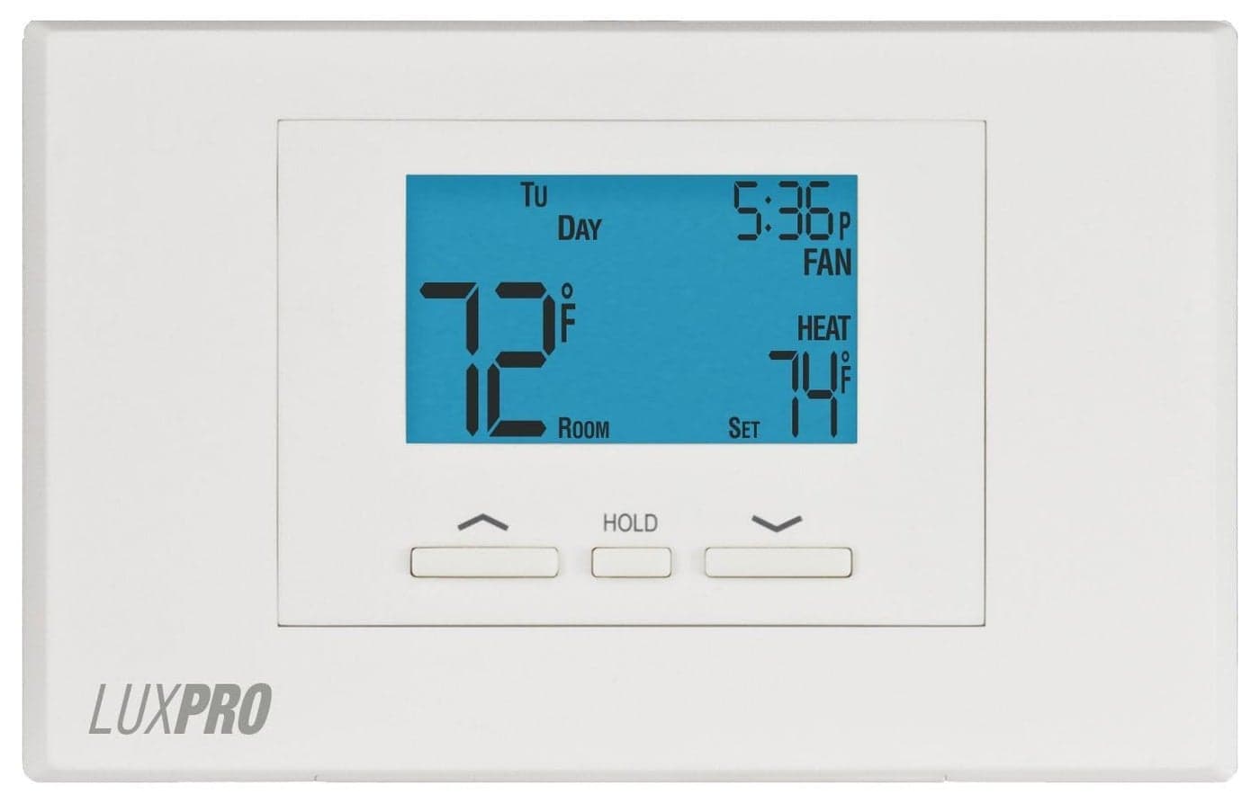 Lux Pro P521U Programmable 5-2 Day Thermostat for Home Use; 2 Heat, 1 Cool