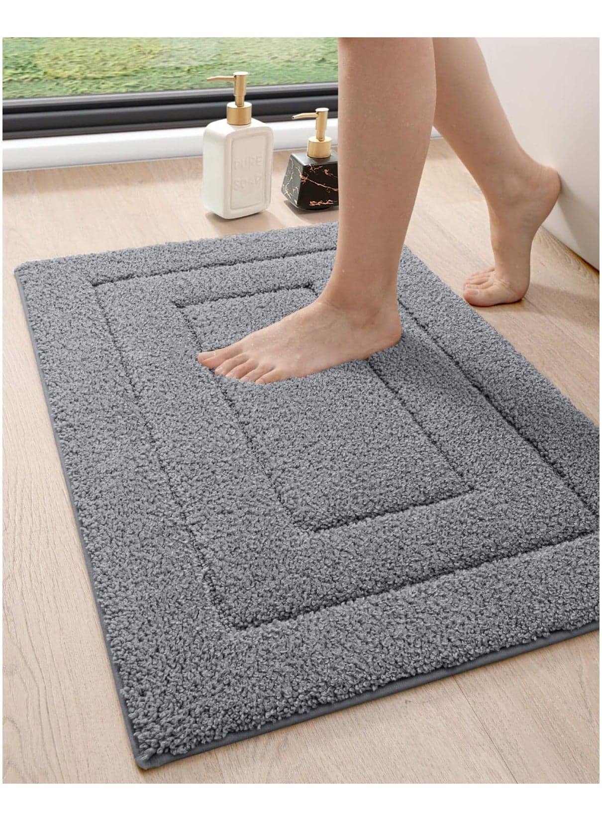 MahMir Bathroom Rug Mat, Extra Soft Absorbent Premium Bath Rug, Non-Slip Comfortable Bath Mat, Carpet for Tub, Shower, Bath Room, Machine Washable, 40 cm X 60 cm, Grey