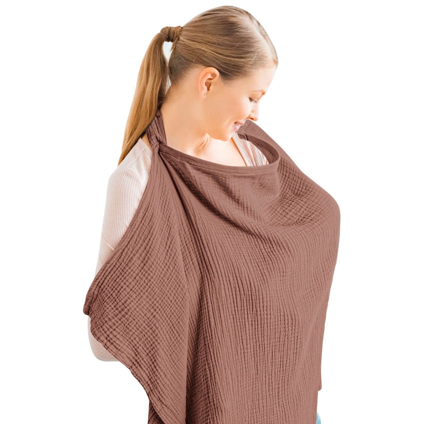 Konssy Muslin Nursing Cover for Baby Breastfeeding Breathable 100 Cotton Breastfeeding Cover with Rigid Hoop for Mother Nursing Apron Multiuse Carseat Canopy Chestnut