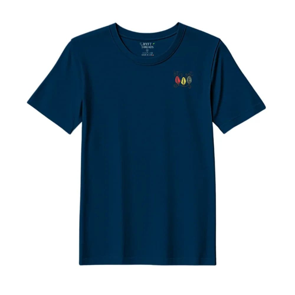 Threads Medium Navy Blue Polycotton T-Shirt - Christmas "Lets Get Lit Christmas Lights" Embroidered Design, Premium Holiday Collection