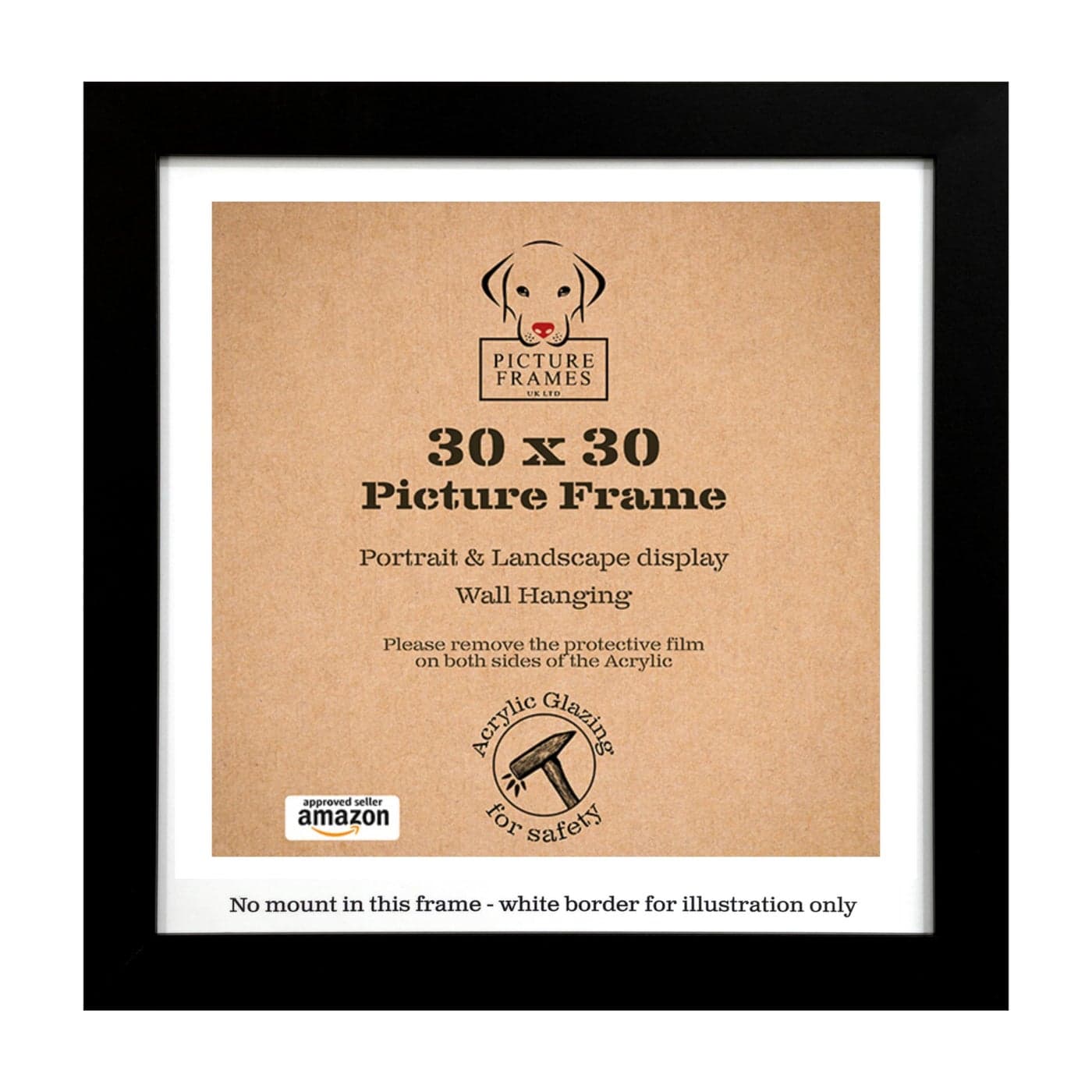 30x30 cm Black Picture Frame Modern Square Frame for Art Photos Certificates Ideal for Home or Office Display