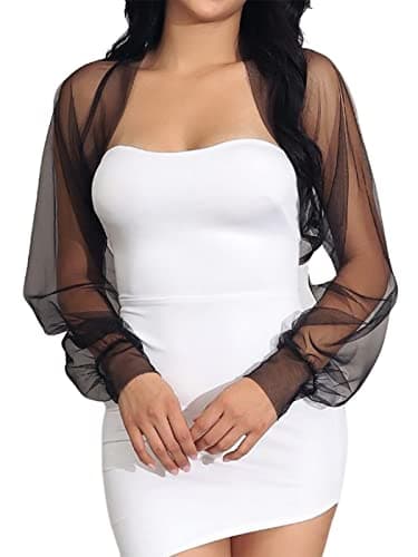 GORAIS Wedding Tulle Bolero Shrug Evening Jacket Long Sleeve Bridal Party Mesh Cardigan for Women and Bride Dresses Black