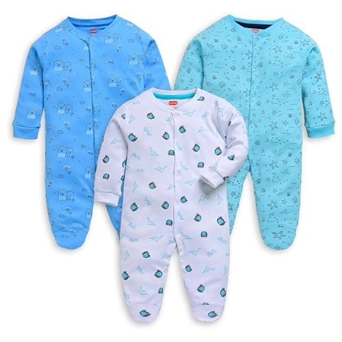 Luvlap Baby Boys & Baby Girls Pack Of 3 Full Sleeve Romper/Bodysuit 100% Cotton, S (1 to 3 Months)