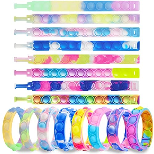 16 Pcs Pop Bubble Bracelet Fidget Toys Pop Wristband Fidget Bulk Toy for Party Favors Halloween Christmas Valentine Gifts Students Gifts Easter Egg Basket Stuffer Classroom Prizes Goodie Bag for Kids