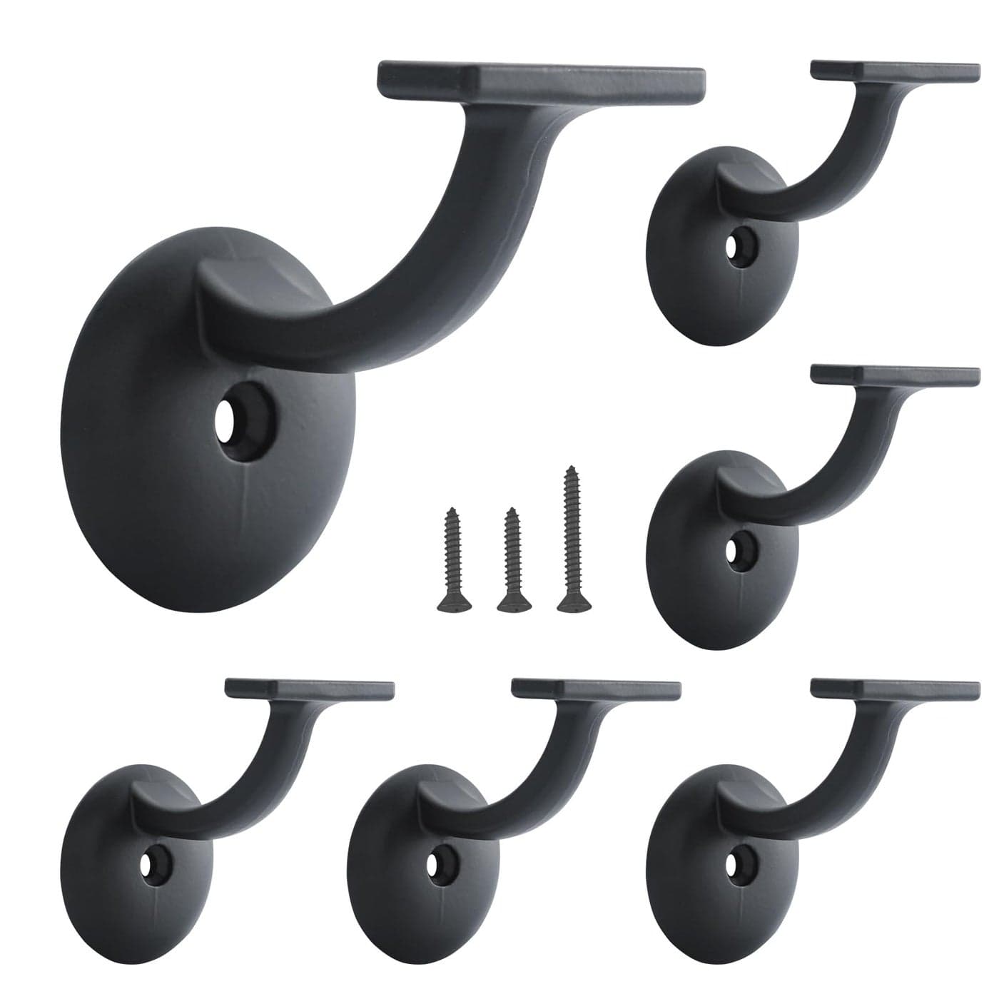 HOME MASTER HARDWARE Hand Rail Bracket Heavy Duty Stair Support for Home or Office Stairways Handrail Matte Black 6 Pack