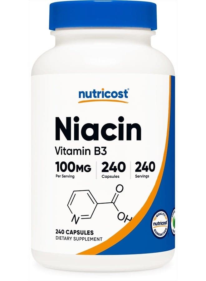 Niacin (Vitamin B3) 100mg, 240 Capsules - with Flushing, Non-GMO, Gluten Free