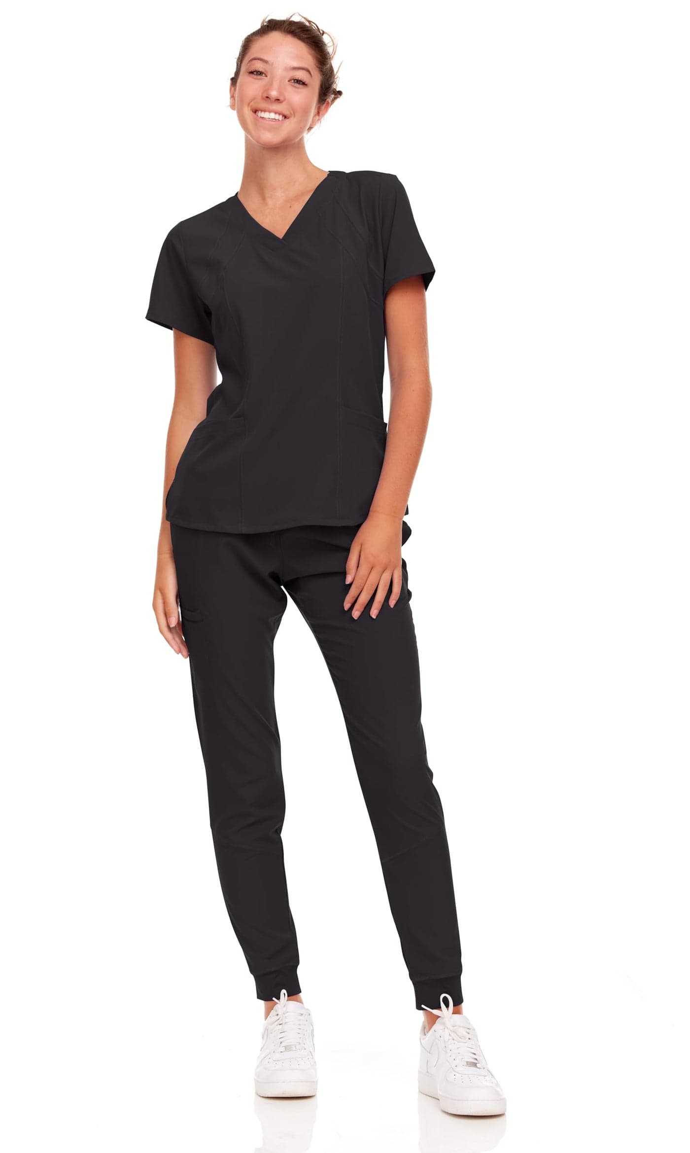 Natural Uniforms Womens Cool Stretch Jogger Scrub Set with Regular and Petite Sizes Black Small