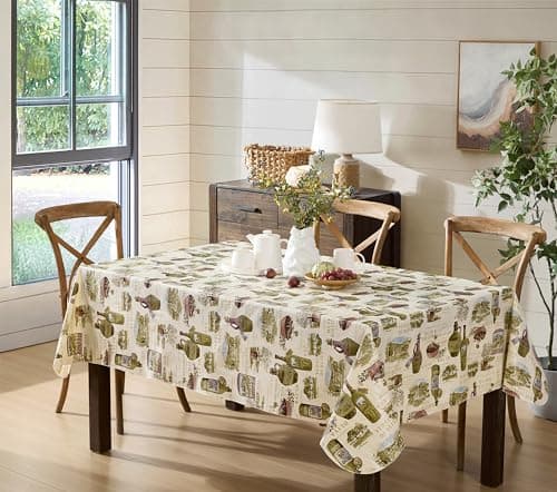 Newbridge 52 x 70 Inch Rectangle Vinyl Tablecloth with Flannel Backing Lucca Olive Oil Print Indoor Outdoor Waterproof Table Cover Picnic Barbeque Patio and Kitchen Dining Tuscan Countryside