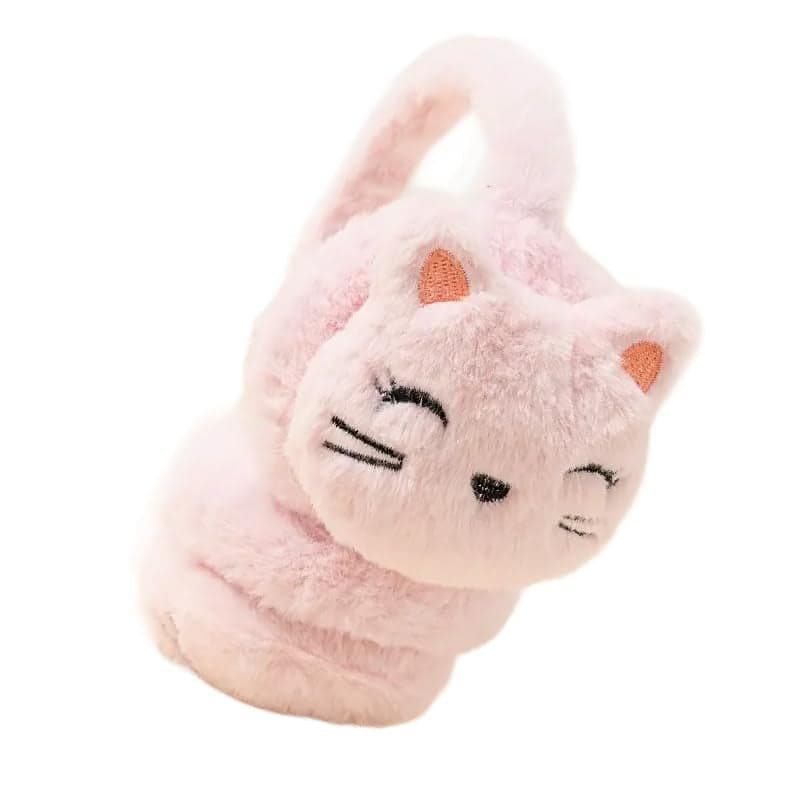 THE DDS STORE Cute Cat Fluffy Ear Muff for Women Plush Foldable Earmuffs Kids Winter Earmuffs Girls Boys Cold Weather Ear Warmer (Pink)