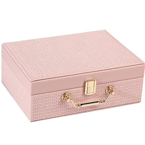 RONTENO PU Leather Jewelry Box Organizer for Women Girls 2 Layers Display Storage case Jewelry Holder for Earring Ring Necklace Storage Case(1Pc, Baby Pink, 24cm x 17cm x 9cm)