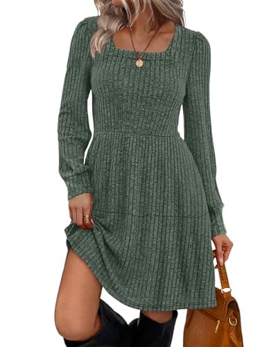 Womens Dresses Fall Fashion Square Neck Christmas Long Sleeve Spring Maternity Dress with Pockets Winter Clothing Cowboy Chic 2025 Green M