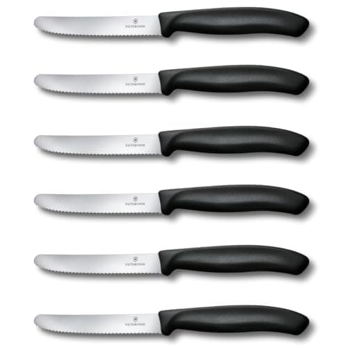 Victorinox 6.7833.6 Swiss Classic Tomato and Table Knife Set for Everyday Family Dining Serrated Blade in Black, Set of 6