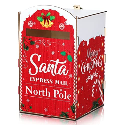 Chinco Christmas Mailbox Letters to Santa - North Pole Delivery for Outside Home Classroom - Kids Gift Wish List Red Decorations (Candy Cane Pattern)